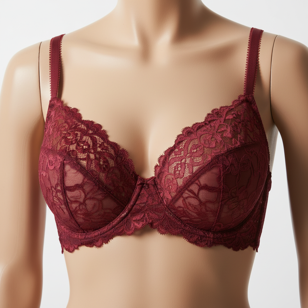 Burgundy lace underwire bra