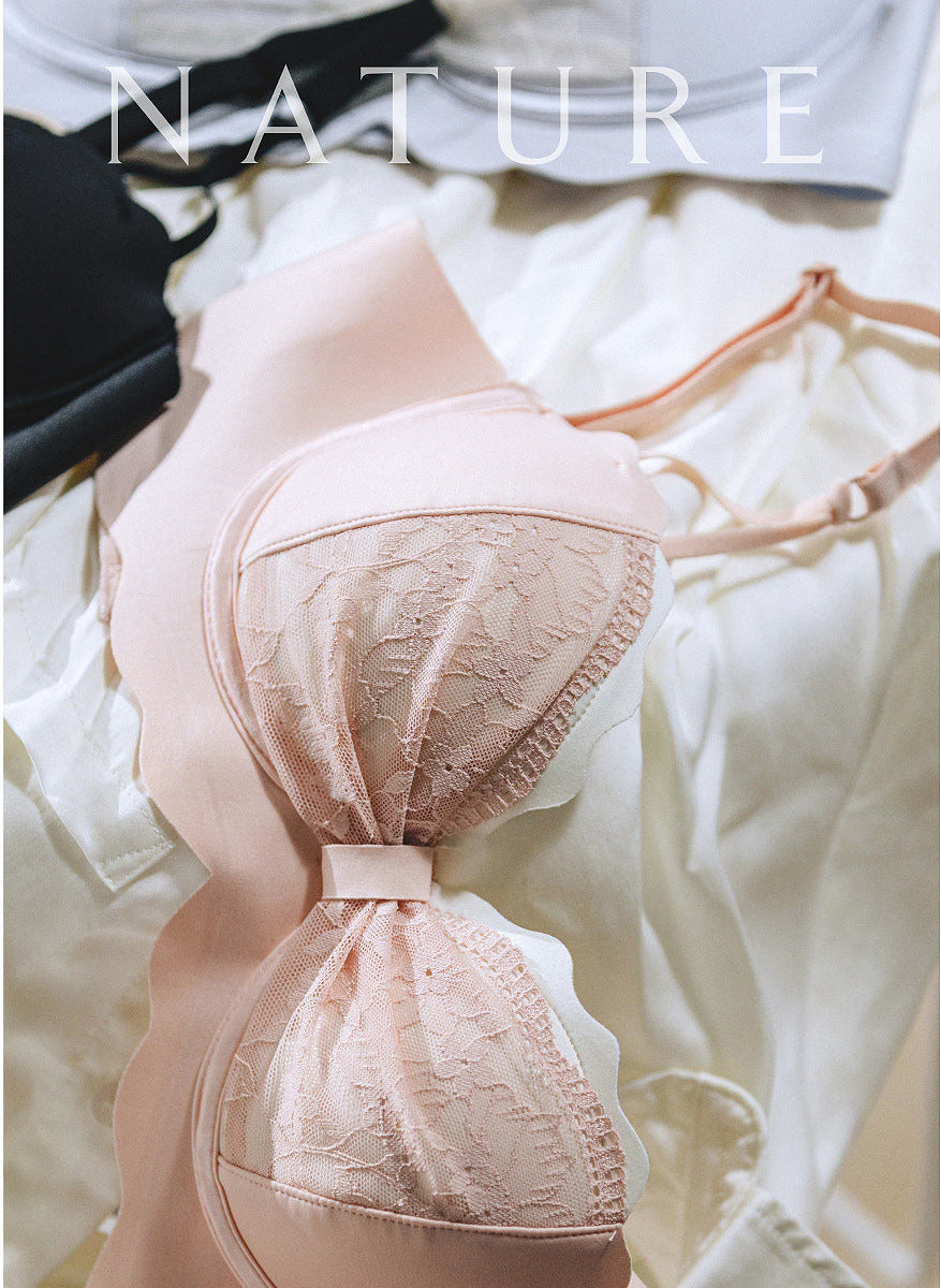 (32-38)B Bow Style Beautiful lace design Non Wired padded bra (095)