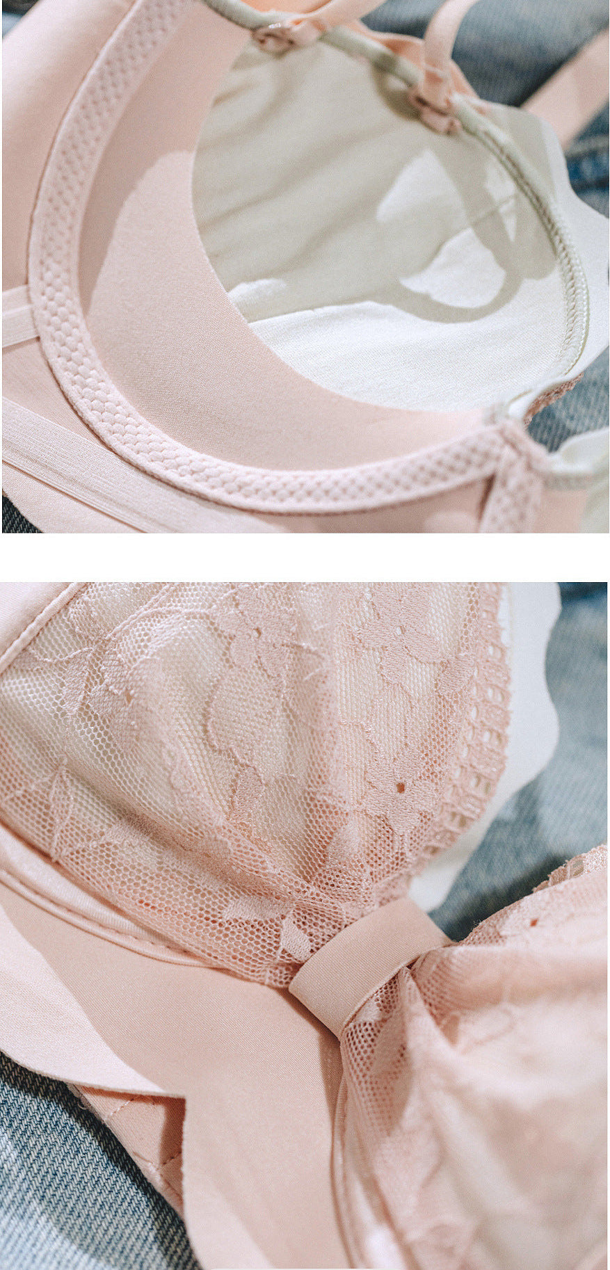 (32-38)B Bow Style Beautiful lace design Non Wired padded bra (095)